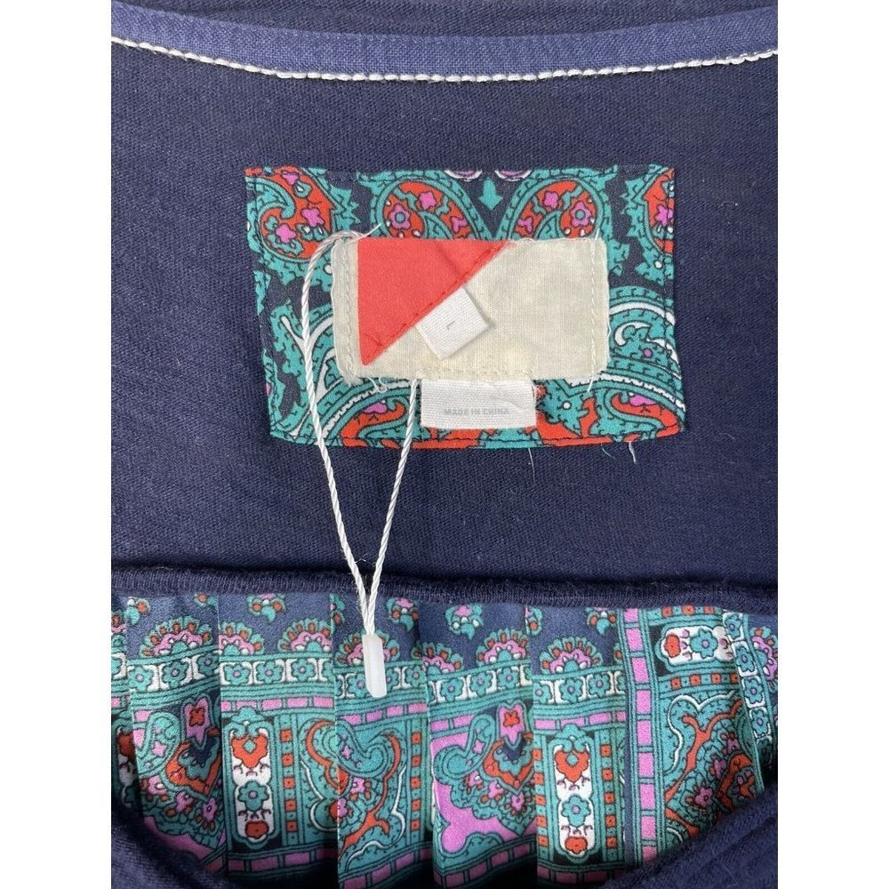 Navy Blue Women's Top with Paisley Accents - Picture 4 of 11